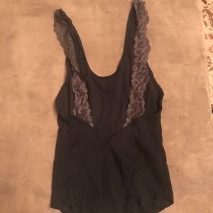 Black Open Back Tank Top With Lace Straps